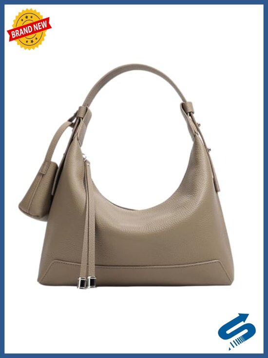 Handbags - Genuine Leather Slouchy Crescent Hobo Crossbody Bag with Adjustable Strap